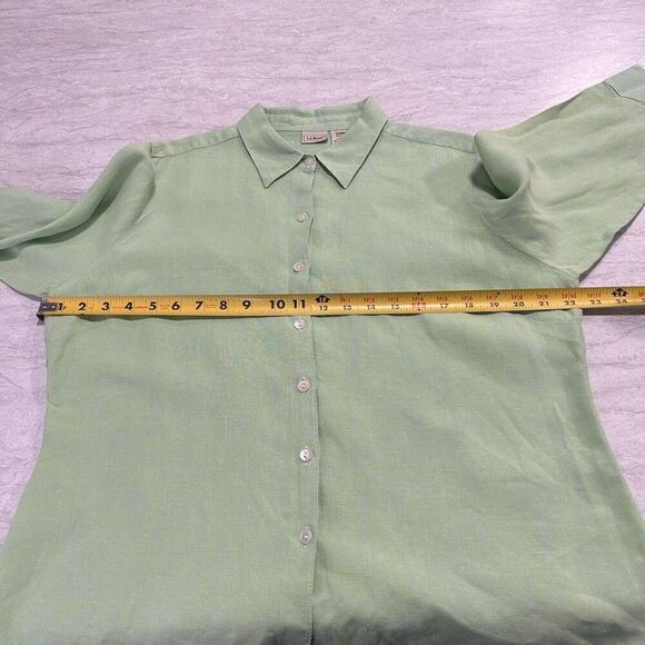 LL Bean Women’s Green 100% Linen 3/4 Sleeve Button Up Top Size L - Picture 10 of 14